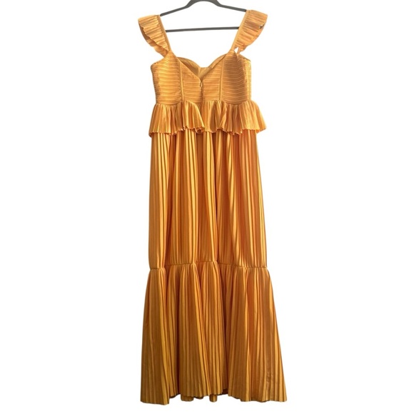 ASOS DESIGN Petite Corset Detail Pleated Tiered Maxi Dress in Marigold Size 6 - Picture 5 of 11